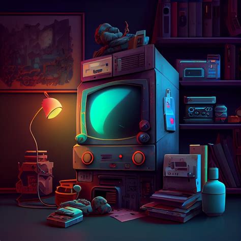 Premium Photo | Retro gaming desktop pc computer setup gamer illustration