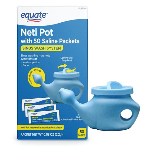 Equate Neti Pot with 50 Saline Packets Nasal Wash System for Sinus Congestion - Blue - Walmart.com