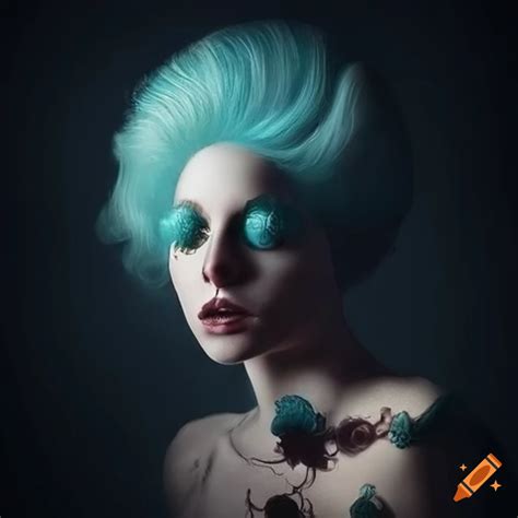 Surrealistic baroque artwork with flowing cloud-like hair and mysterious objects