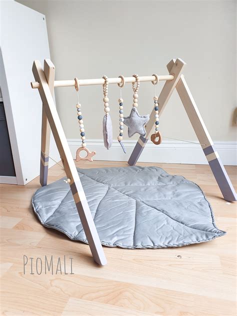 Wooden Baby Gym Frame and Hanging Toys Set Leaf Play Mat - Etsy UK