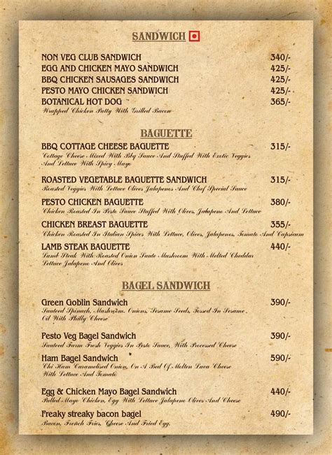 Menu at Botanica Osteria, Dehradun