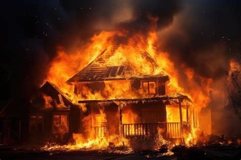 The house is burning in the night Fire in the house Burning house Fire in the old house Burning ...