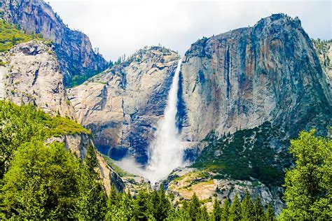 HD wallpaper: rocky mountain with waterfalls at daytime, yosemite ...