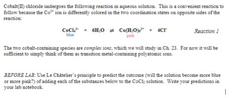 Solved Cobalt(II) chloride undergoes the following reaction | Chegg.com