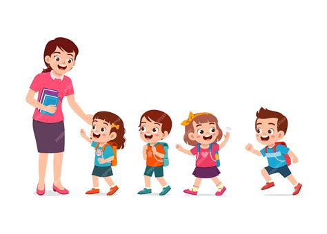 Premium Vector | Little kids say good morning to teacher