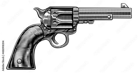 Western Cowboy Gun Pistol Revolver Woodcut Style Stock Vector | Adobe Stock