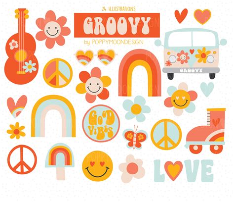 Groovy Retro Hippie Flower Power Digital Printable Clipart - Etsy Canada