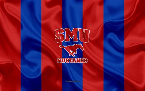 SMU Mustangs, American football team, emblem, silk flag, red-blue silk ...