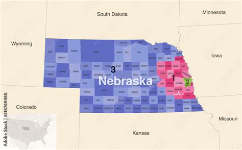 Nebraska state counties colored by congressional districts vector map ...