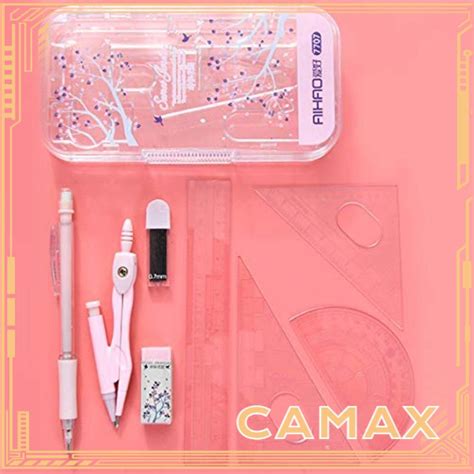 CMAX 8 Pieces Metal Geometry Set, Storage Pink Math Compass, Pencils Compass Drawing Tools ...