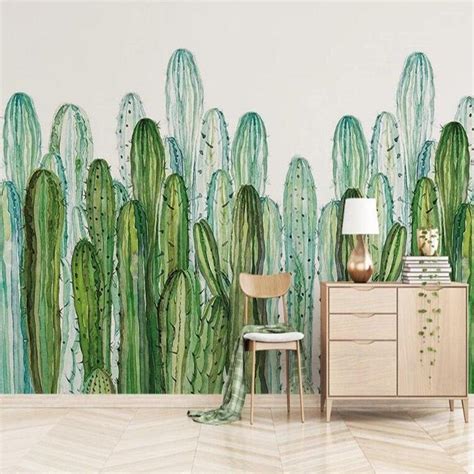 Custom Wallpaper Mural Minimalist Cactus Wallcovering | BVM Home