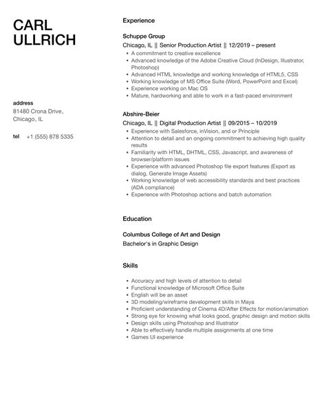 Production Artist Resume Samples | Velvet Jobs