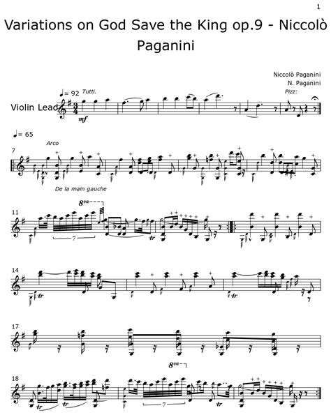 Variations on God Save the King op.9 - Niccolò Paganini - Sheet music ...