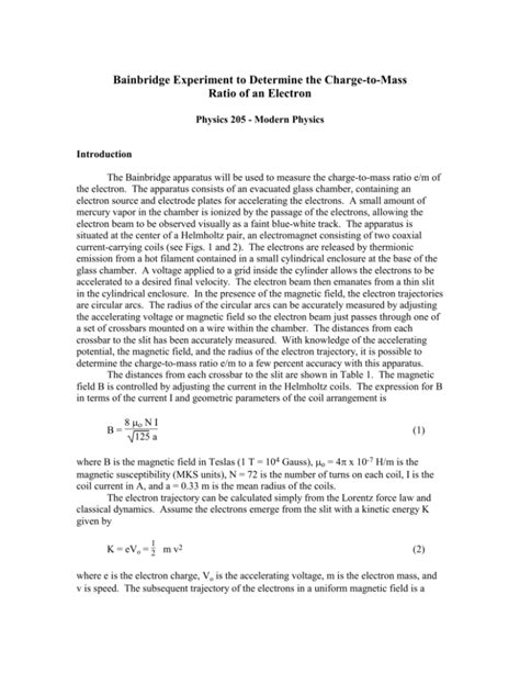 Bainbridge Experiment to Determine the Charge-to-Mass