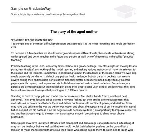 ⇉The story of the aged mother Analysis Essay Example | GraduateWay