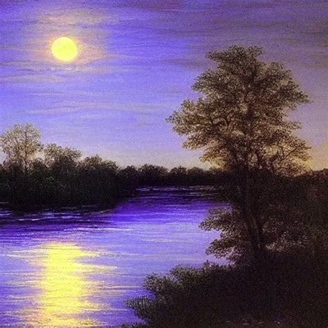 mississippi river in the moonlight by bob ross, | Stable Diffusion