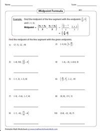 Midpoint Formula Worksheets