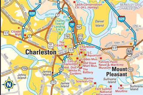 Tourist Printable Map Of Charleston Sc