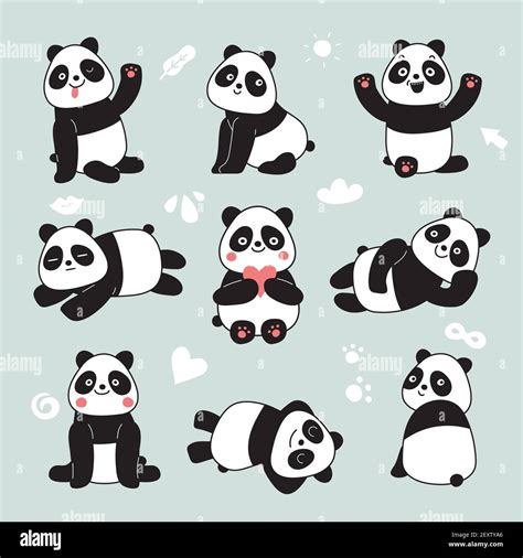 Cartoon panda. Cute panda bear, happy baby animals, lazy funny chinese ...