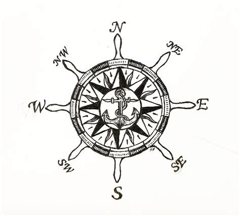 Ship Wheel Compass Drawing by Shane Silva