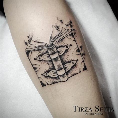 Original design black and white open book tattoo by Tirza Setta ...