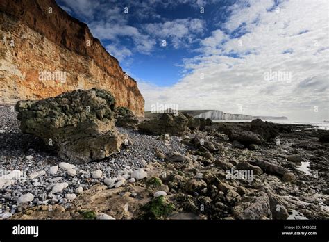 The 7 Sisters White Chalk Limestone Cliffs, Seaford Head, South Downs National Park, Sussex ...