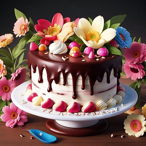 Premium AI Image | Delicious chocolate Birthday cake with flower