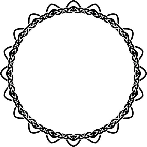 Free Clipart of a celtic round frame border design element in black and white knots