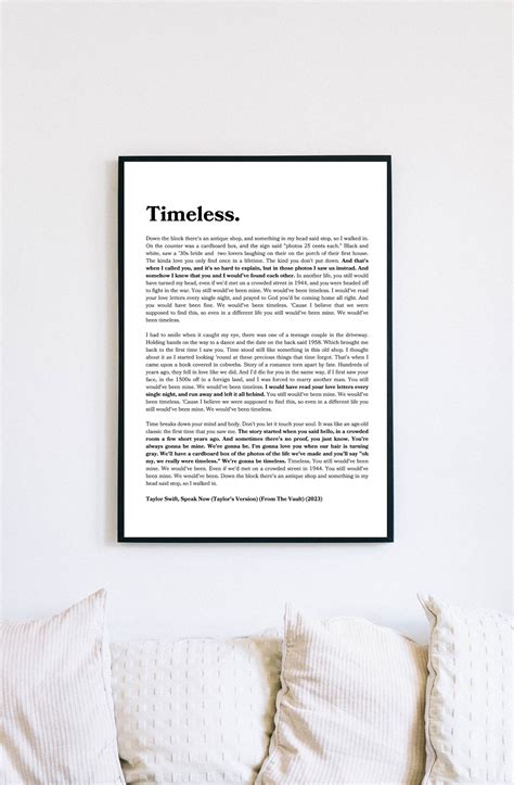 Taylor Swift Timeless Lyric Print Surprise Song Swiftie Merch Taylor's Version Wall Art Home ...