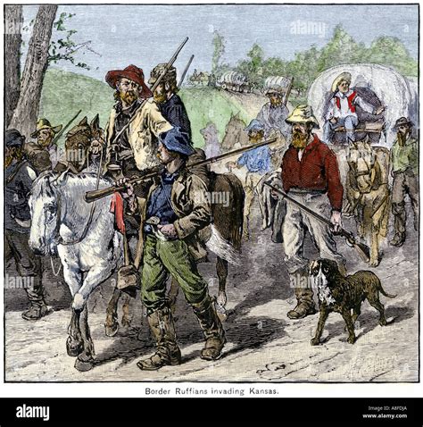 Missouri border ruffians entering Kansas to vote to extend slavery into the territory 1850s ...