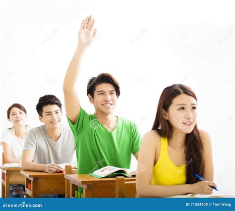 College Student Raise Hand for Question in Classroom Stock Image ...