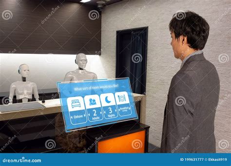 Smart Hotel In Hospitality Industry 4.0 Concept, The Receptionist Robot ...