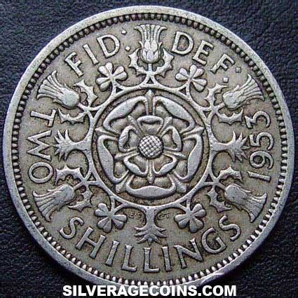 1953 Elizabeth II British 2 Shillings (Florin) - Silver Age Coins