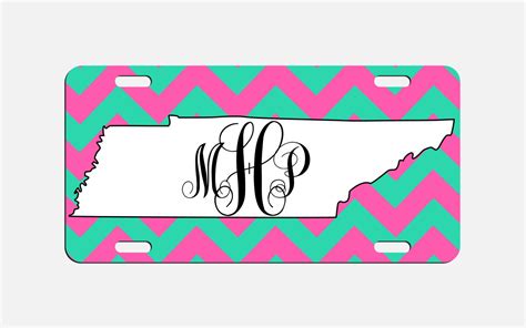 Tennessee Monogram License Plate Chevron TN Custom Car Tags Monogrammed Tag Customized Car Plate ...