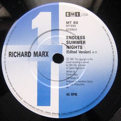 Richard Marx - Endless Summer Nights / Hold On To The Nights 7 Inch Vinyl Single (7 Inch Record ...