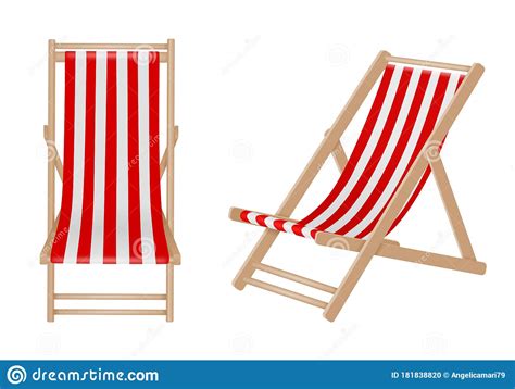 Isolated Deck Chair on White Background. Wooden Deck Chairs with White and Red Stripes Stock ...