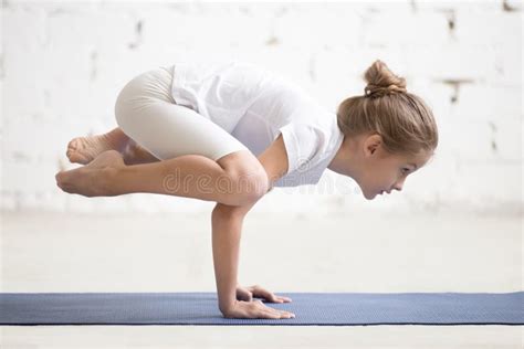 Girl Child in Bakasana Pose, White Studio Background Stock Photo - Image of class, pilates: 84592396