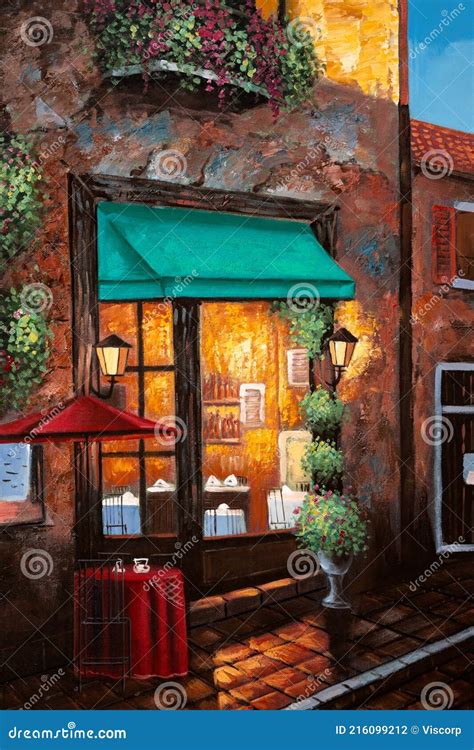 Street Cafe Impressionist Oil Painting Stock Photo - Image of rest, artwork: 216099212