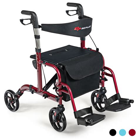 Goplus Folding Medical Rollator Walker Aluminum Transport Chair ...