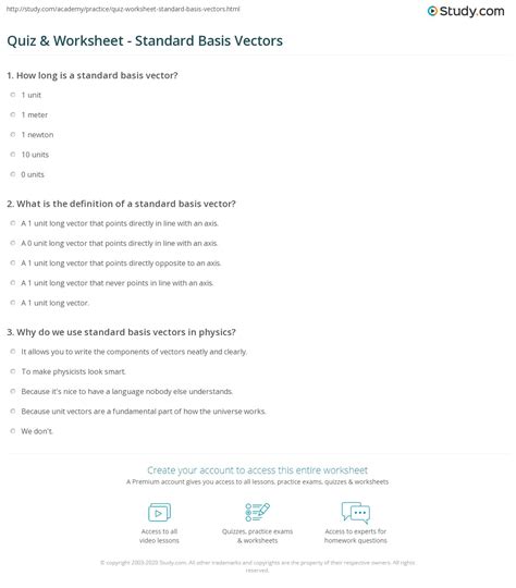 Quiz & Worksheet - Standard Basis Vectors | Study.com