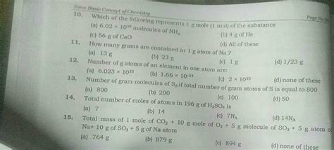 Total mass of 1 mole of CO2 +10 g mole of O2 +5 g molecule of SO3 +5 g at..