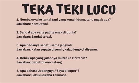 163 Teka Teki Receh tapi Lucu dan Jawabannya yang Bikin Ngakak