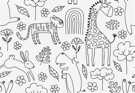 Cute seamless pattern with wild animals line art. 10257668 Vector Art at Vecteezy