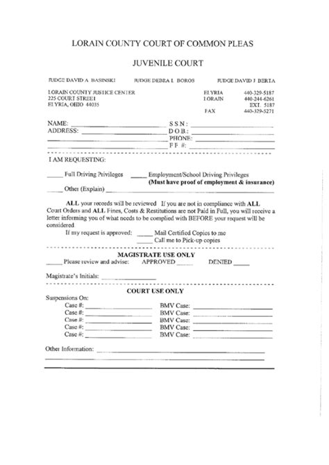 Requesting Form - Lorain Country Court Of Common Pleas printable pdf ...