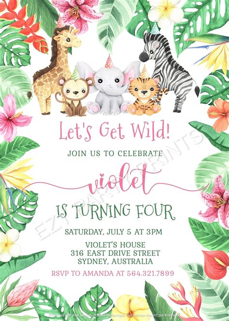 Zoo Birthday Invitation Zoo Party Invitation Wild Animal | Etsy