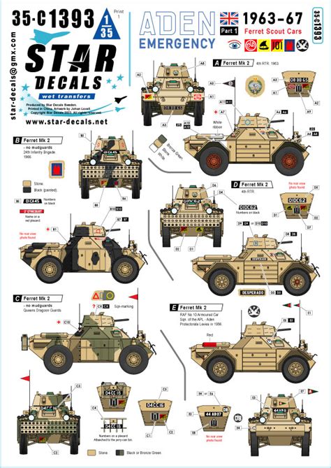 Aden Emergency 1963-67 - British Ferret Mk 2 Scout Cars Star-Decals -35-C1393