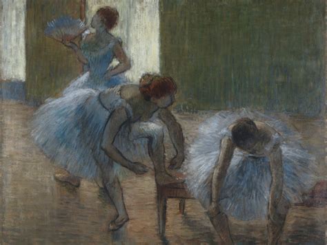 Trois danseuses a la classe de danse (Three dancers at a dance class ...