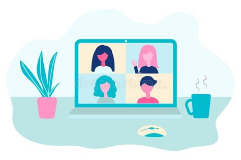 Video Conference. People Group on Computer Screen Talking, Virtual Meeting Stock Vector ...