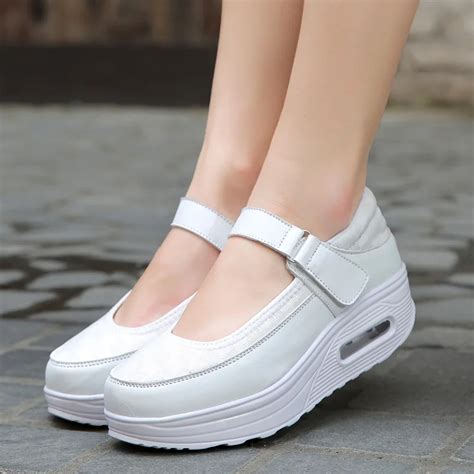 New mesh air cushion rocking shoes women's shoes nurse shoes white wedge soft bottom platform ...