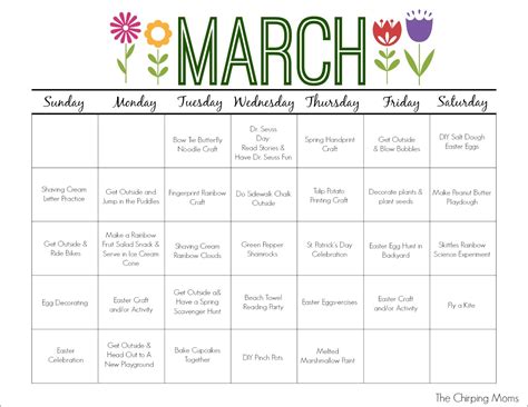 March Printable Activity Calendar for Kids - The Chirping Moms